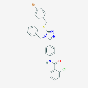 molecular formula C29H22BrClN4OS B282957 N-(4-{4-benzyl-5-[(4-bromobenzyl)sulfanyl]-4H-1,2,4-triazol-3-yl}phenyl)-2-chlorobenzamide 