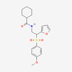 molecular formula C20H25NO5S B2829579 N-{2-(2-furyl)-2-[(4-methoxyphenyl)sulfonyl]ethyl}cyclohexanecarboxamide CAS No. 946366-78-5