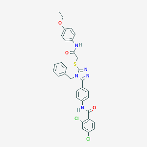 molecular formula C32H27Cl2N5O3S B282959 N-{4-[4-benzyl-5-({2-[(4-ethoxyphenyl)amino]-2-oxoethyl}sulfanyl)-4H-1,2,4-triazol-3-yl]phenyl}-2,4-dichlorobenzamide 