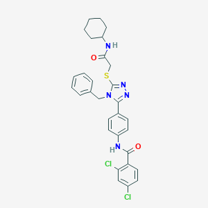 molecular formula C30H29Cl2N5O2S B282960 N-[4-(4-benzyl-5-{[2-(cyclohexylamino)-2-oxoethyl]sulfanyl}-4H-1,2,4-triazol-3-yl)phenyl]-2,4-dichlorobenzamide 