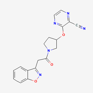 molecular formula C18H15N5O3 B2829600 3-((1-(2-(Benzo[d]isoxazol-3-yl)acetyl)pyrrolidin-3-yl)oxy)pyrazine-2-carbonitrile CAS No. 2034322-36-4