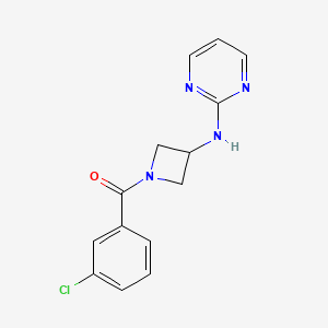 molecular formula C14H13ClN4O B2829613 (3-氯苯基)(3-(嘧啶-2-基氨基)氮杂环丁烷-1-基)甲酮 CAS No. 2034420-68-1
