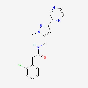 molecular formula C17H16ClN5O B2829615 2-(2-氯苯基)-N-((1-甲基-3-(吡嗪-2-基)-1H-吡唑-5-基甲基)乙酰胺 CAS No. 2034373-83-4