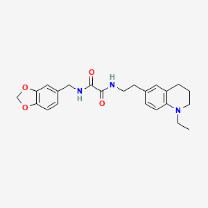molecular formula C23H27N3O4 B2829632 N1-(苯并[d][1,3]二噁杂环-5-基甲基)-N2-(2-(1-乙基-1,2,3,4-四氢喹啉-6-基)乙基)草酰胺 CAS No. 955531-10-9