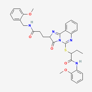 molecular formula C32H33N5O5S B2829633 N-(2-methoxyphenyl)-2-{[2-(2-{[(2-methoxyphenyl)methyl]carbamoyl}ethyl)-3-oxo-2H,3H-imidazo[1,2-c]quinazolin-5-yl]sulfanyl}butanamide CAS No. 1107519-77-6