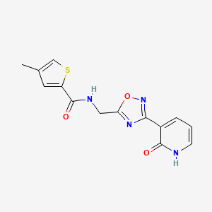 molecular formula C14H12N4O3S B2829661 4-methyl-N-((3-(2-oxo-1,2-dihydropyridin-3-yl)-1,2,4-oxadiazol-5-yl)methyl)thiophene-2-carboxamide CAS No. 2034275-16-4