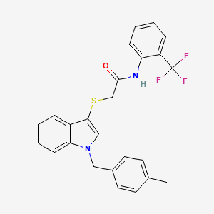 molecular formula C25H21F3N2OS B2829671 2-[1-[(4-methylphenyl)methyl]indol-3-yl]sulfanyl-N-[2-(trifluoromethyl)phenyl]acetamide CAS No. 681276-69-7