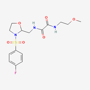 molecular formula C15H20FN3O6S B2829672 N1-((3-((4-fluorophenyl)sulfonyl)oxazolidin-2-yl)methyl)-N2-(2-methoxyethyl)oxalamide CAS No. 874805-90-0