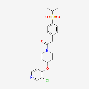 molecular formula C21H25ClN2O4S B2829676 1-(4-((3-Chloropyridin-4-yl)oxy)piperidin-1-yl)-2-(4-(isopropylsulfonyl)phenyl)ethanone CAS No. 2034395-06-5