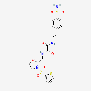 molecular formula C18H22N4O7S3 B2829689 N1-(4-sulfamoylphenethyl)-N2-((3-(thiophen-2-ylsulfonyl)oxazolidin-2-yl)methyl)oxalamide CAS No. 874804-79-2
