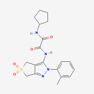 molecular formula C19H22N4O4S B2829690 N1-cyclopentyl-N2-(5,5-dioxido-2-(o-tolyl)-4,6-dihydro-2H-thieno[3,4-c]pyrazol-3-yl)oxalamide CAS No. 899994-90-2