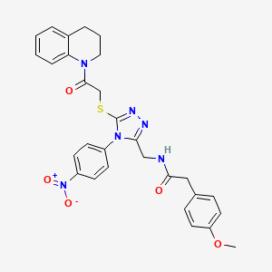 molecular formula C29H28N6O5S B2829694 N-[[5-[2-(3,4-dihydro-2H-quinolin-1-yl)-2-oxoethyl]sulfanyl-4-(4-nitrophenyl)-1,2,4-triazol-3-yl]methyl]-2-(4-methoxyphenyl)acetamide CAS No. 389071-83-4