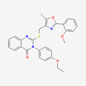 molecular formula C28H25N3O4S B2829695 3-(4-ethoxyphenyl)-2-(((2-(2-methoxyphenyl)-5-methyloxazol-4-yl)methyl)thio)quinazolin-4(3H)-one CAS No. 1114647-46-9