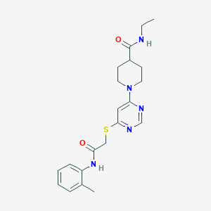molecular formula C21H27N5O2S B2829707 N-ethyl-1-(6-((2-oxo-2-(o-tolylamino)ethyl)thio)pyrimidin-4-yl)piperidine-4-carboxamide CAS No. 1251697-38-7
