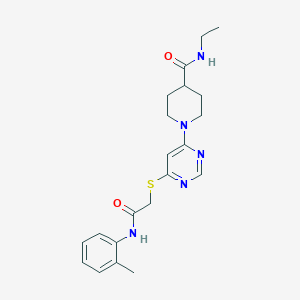 molecular formula C21H27N5O2S B2829707 N-乙基-1-(6-((2-氧代-2-(邻甲苯基氨基)乙基)硫代嘧啶-4-基)哌啶-4-基)甲酰胺 CAS No. 1251697-38-7