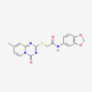 molecular formula C17H14N4O4S B2829733 N-(1,3-苯并二氧杂噻吩-5-基)-2-(8-甲基-4-氧代吡啶并[1,2-a][1,3,5]三嗪-2-基)硫醚乙酰胺 CAS No. 896330-33-9