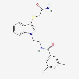 molecular formula C21H23N3O2S B2829735 N-(2-(3-((2-amino-2-oxoethyl)thio)-1H-indol-1-yl)ethyl)-3,5-dimethylbenzamide CAS No. 851715-07-6