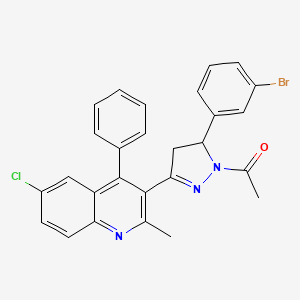 molecular formula C27H21BrClN3O B2829737 1-[3-(3-Bromophenyl)-5-(6-chloro-2-methyl-4-phenylquinolin-3-yl)-3,4-dihydropyrazol-2-yl]ethanone CAS No. 331841-28-2