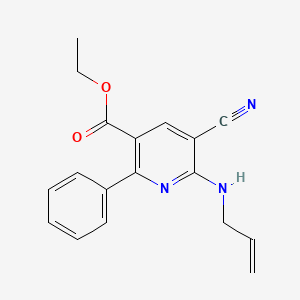 molecular formula C18H17N3O2 B2829738 乙酸 6-(丙烯基氨基)-5-氰基-2-苯基烟酸酯 CAS No. 477865-99-9