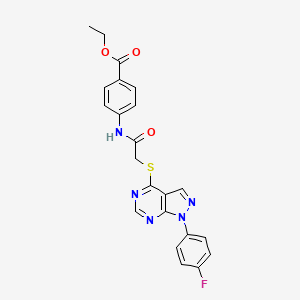 molecular formula C22H18FN5O3S B2829763 ethyl 4-(2-((1-(4-fluorophenyl)-1H-pyrazolo[3,4-d]pyrimidin-4-yl)thio)acetamido)benzoate CAS No. 893936-78-2