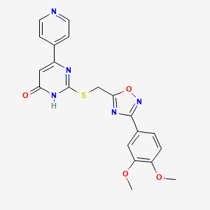 molecular formula C20H17N5O4S B2829781 2-({[3-(3,4-二甲氧基苯基)-1,2,4-噁二唑-5-基]甲基}硫醚)-6-(4-吡啶基)-4-嘧啶醇 CAS No. 1226430-59-6