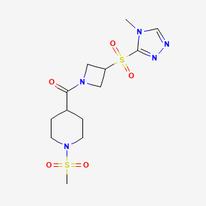 molecular formula C13H21N5O5S2 B2829810 (3-((4-methyl-4H-1,2,4-triazol-3-yl)sulfonyl)azetidin-1-yl)(1-(methylsulfonyl)piperidin-4-yl)methanone CAS No. 2034521-68-9