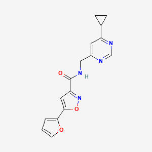 molecular formula C16H14N4O3 B2829813 N-((6-cyclopropylpyrimidin-4-yl)methyl)-5-(furan-2-yl)isoxazole-3-carboxamide CAS No. 2178771-82-7