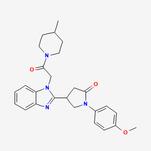 molecular formula C26H30N4O3 B2829820 1-(4-methoxyphenyl)-4-{1-[2-(4-methylpiperidin-1-yl)-2-oxoethyl]-1H-benzimidazol-2-yl}pyrrolidin-2-one CAS No. 942862-90-0