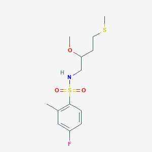 molecular formula C13H20FNO3S2 B2829827 4-Fluoro-N-(2-methoxy-4-methylsulfanylbutyl)-2-methylbenzenesulfonamide CAS No. 2309190-32-5