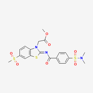 molecular formula C20H21N3O7S3 B2829831 (Z)-methyl 2-(2-((4-(N,N-dimethylsulfamoyl)benzoyl)imino)-6-(methylsulfonyl)benzo[d]thiazol-3(2H)-yl)acetate CAS No. 865198-45-4