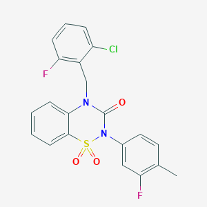 molecular formula C21H15ClF2N2O3S B2829846 4-(2-chloro-6-fluorobenzyl)-2-(3-fluoro-4-methylphenyl)-2H-benzo[e][1,2,4]thiadiazin-3(4H)-one 1,1-dioxide CAS No. 893790-32-4