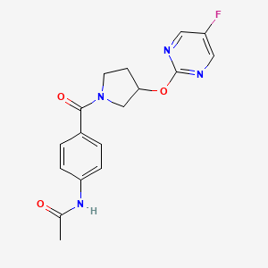 molecular formula C17H17FN4O3 B2829855 N-(4-(3-((5-fluoropyrimidin-2-yl)oxy)pyrrolidine-1-carbonyl)phenyl)acetamide CAS No. 2034317-89-8