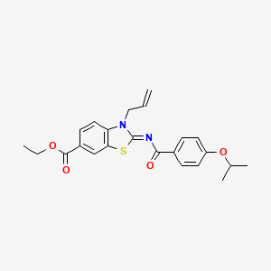 molecular formula C23H24N2O4S B2829859 (Z)-乙酸-3-烯基-2-((4-异丙氧基苯甲酰)亚胺)-2,3-二氢苯并[d]噻唑-6-羧酸乙酯 CAS No. 865174-80-7