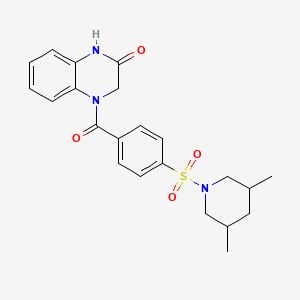 molecular formula C22H25N3O4S B2829864 4-(4-((3,5-dimethylpiperidin-1-yl)sulfonyl)benzoyl)-3,4-dihydroquinoxalin-2(1H)-one CAS No. 952861-10-8