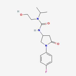molecular formula C16H22FN3O3 B2829869 3-(1-(4-氟苯基)-5-氧代吡咯啉-3-基)-1-(2-羟乙基)-1-异丙基脲 CAS No. 894039-44-2