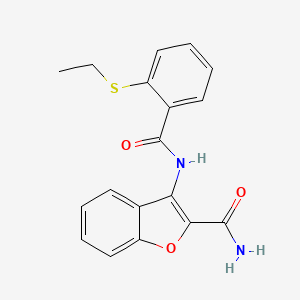 molecular formula C18H16N2O3S B2829873 3-(2-(乙硫基)苯甲酰胺基)苯并呋喃-2-甲酰胺 CAS No. 886916-24-1