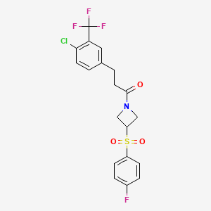 molecular formula C19H16ClF4NO3S B2829879 3-(4-Chloro-3-(trifluoromethyl)phenyl)-1-(3-((4-fluorophenyl)sulfonyl)azetidin-1-yl)propan-1-one CAS No. 1448122-63-1