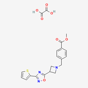 molecular formula C20H19N3O7S B2829887 Methyl 4-((3-(3-(thiophen-2-yl)-1,2,4-oxadiazol-5-yl)azetidin-1-yl)methyl)benzoate oxalate CAS No. 1351621-34-5