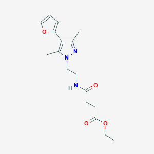 molecular formula C17H23N3O4 B2829892 乙酸乙酯 4-((2-(4-(呋喃-2-基)-3,5-二甲基-1H-嘧啶-1-基)乙基)氨基)-4-氧代丁酸酯 CAS No. 2034328-89-5