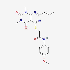 molecular formula C20H23N5O4S B2829907 2-((6,8-dimethyl-5,7-dioxo-2-propyl-5,6,7,8-tetrahydropyrimido[4,5-d]pyrimidin-4-yl)thio)-N-(4-methoxyphenyl)acetamide CAS No. 852171-26-7