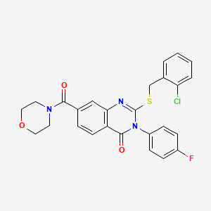 molecular formula C26H21ClFN3O3S B2829912 2-[(2-chlorobenzyl)thio]-3-(4-fluorophenyl)-7-(morpholin-4-ylcarbonyl)quinazolin-4(3H)-one CAS No. 1115332-20-1