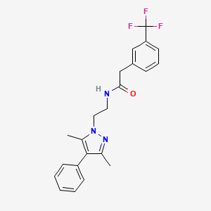 molecular formula C22H22F3N3O B2829921 N-(2-(3,5-dimethyl-4-phenyl-1H-pyrazol-1-yl)ethyl)-2-(3-(trifluoromethyl)phenyl)acetamide CAS No. 2034353-29-0