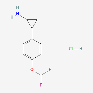 molecular formula C10H12ClF2NO B2829927 2-[4-(Difluoromethoxy)phenyl]cyclopropan-1-amine hydrochloride CAS No. 1308650-21-6