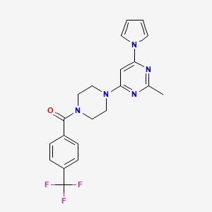 molecular formula C21H20F3N5O B2829932 (4-(2-methyl-6-(1H-pyrrol-1-yl)pyrimidin-4-yl)piperazin-1-yl)(4-(trifluoromethyl)phenyl)methanone CAS No. 1421457-72-8