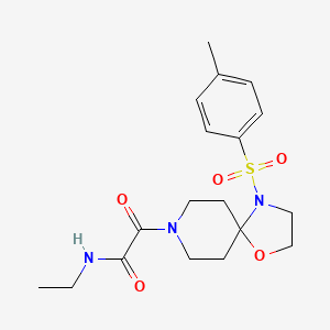 molecular formula C18H25N3O5S B2829935 N-ethyl-2-oxo-2-(4-tosyl-1-oxa-4,8-diazaspiro[4.5]decan-8-yl)acetamide CAS No. 898453-41-3
