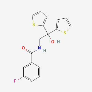molecular formula C17H14FNO2S2 B2829937 3-fluoro-N-(2-hydroxy-2,2-di(thiophen-2-yl)ethyl)benzamide CAS No. 2034501-98-7