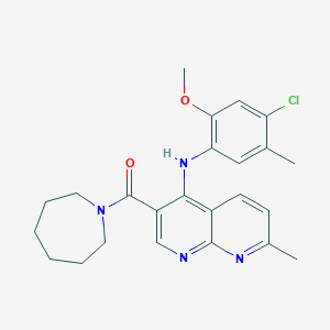 molecular formula C24H27ClN4O2 B2829938 Azepan-1-yl(4-((4-chloro-2-methoxy-5-methylphenyl)amino)-7-methyl-1,8-naphthyridin-3-yl)methanone CAS No. 1251617-17-0