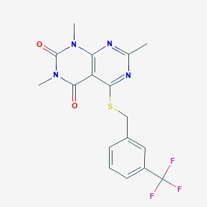 molecular formula C17H15F3N4O2S B2829951 1,3,7-Trimethyl-5-[[3-(trifluoromethyl)phenyl]methylsulfanyl]pyrimido[4,5-d]pyrimidine-2,4-dione CAS No. 852168-74-2