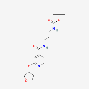 molecular formula C18H27N3O5 B2829966 Tert-butyl (3-(2-((tetrahydrofuran-3-yl)oxy)isonicotinamido)propyl)carbamate CAS No. 1904342-46-6
