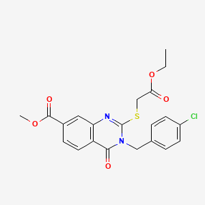 molecular formula C21H19ClN2O5S B2829968 Methyl 3-(4-chlorobenzyl)-2-((2-ethoxy-2-oxoethyl)thio)-4-oxo-3,4-dihydroquinazoline-7-carboxylate CAS No. 422273-73-2